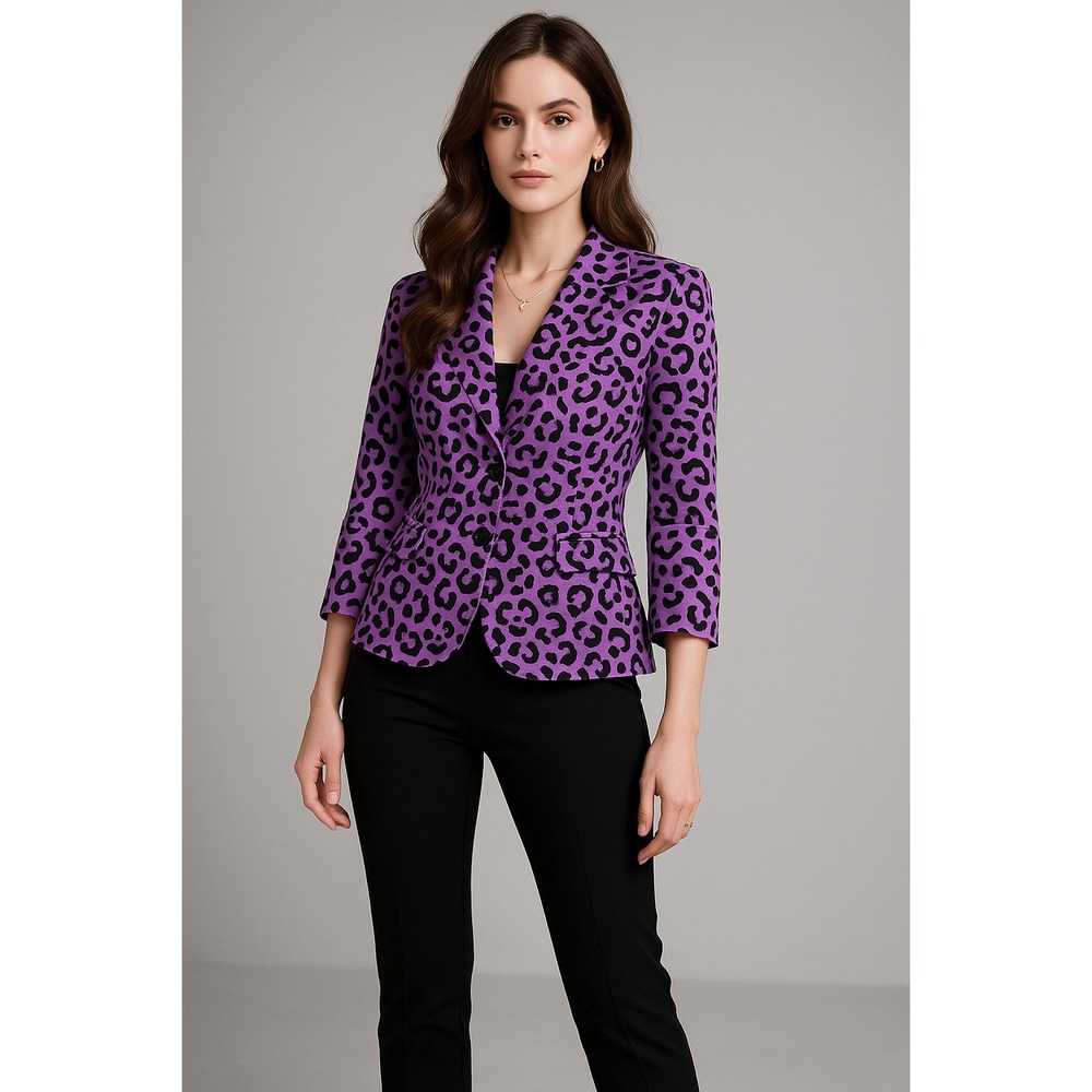 Vintage Linea Louis Dell Olio Blazer Women S Purple Leopard Print Statement Glam